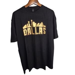 Dallas Texas Skyline Graphic T Shirt 2XL Black Gold Metallic Foil AF Apparels